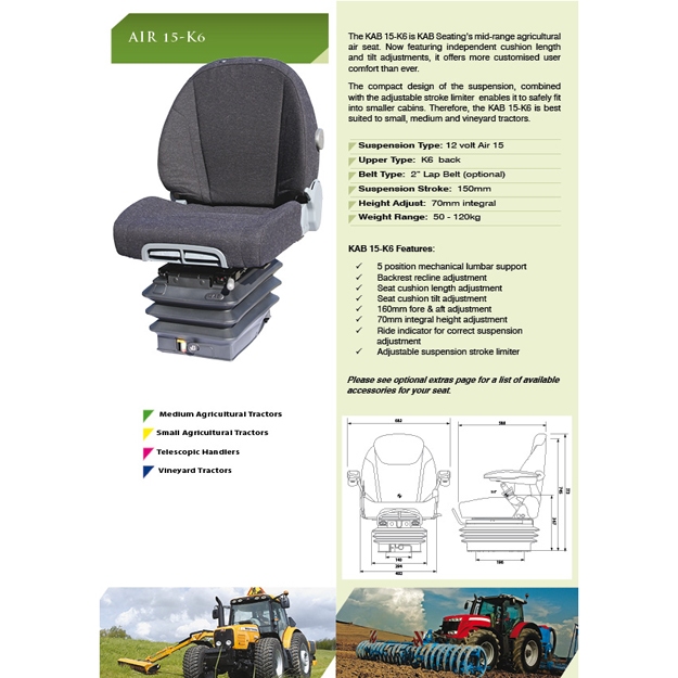 KAB 15-K6 luchtgeveerde tractorstoel | stof